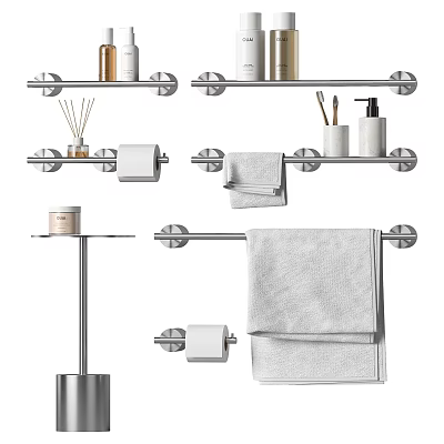Modern Bathroom Daily Necessities Including Towel Racks Storage Shelves Towels And Aromatherapy Bottles 3d model