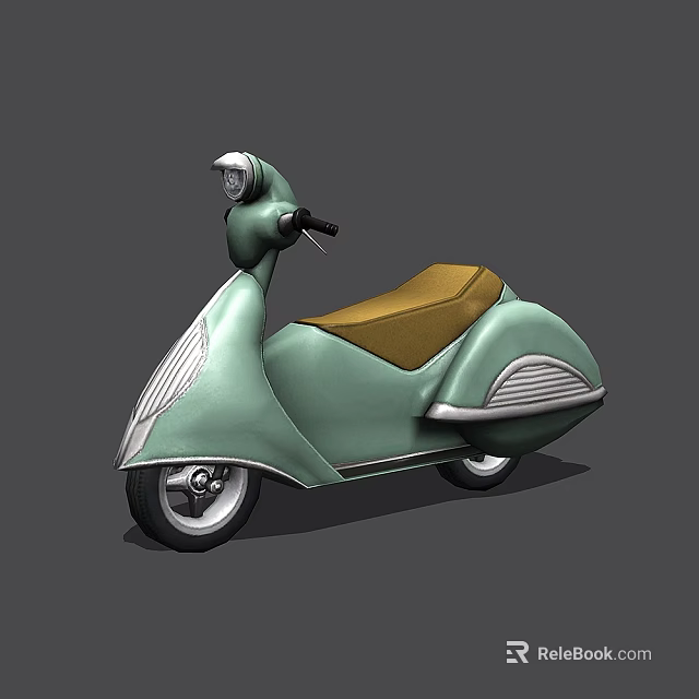 Light Green Classic Scooter With Brown Seat Round Headlight And Smooth Body 3d model 