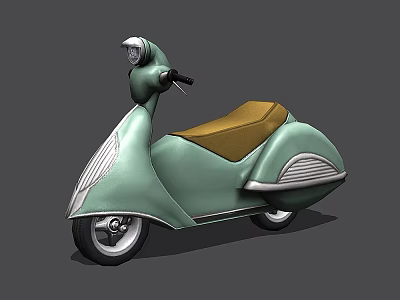 Light Green Classic Scooter With Brown Seat Round Headlight And Smooth Body 3d model