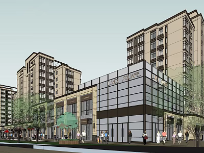 Modern Commercial Street Commercial and Residential Building 3d model
