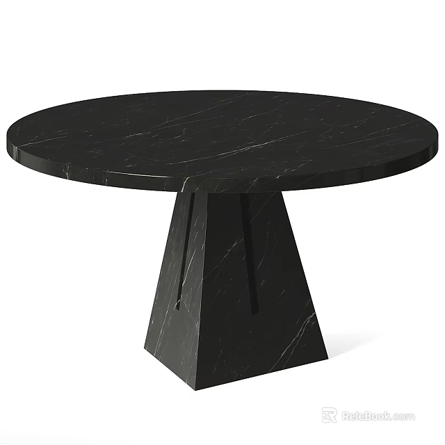 Round Black Marble Coffee Table With Geometric Triangle Base Modern Design 3d model
