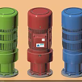 Industrial Electric Motors with Cooling Fins in Green Red Blue Colors