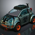 Tactical Military Vehicle With Biohazard Symbol Roof Equipment Orange Wheels And Protective Mesh