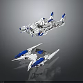White Blue And Gray Sci Fi Mechanical Creatures In Flight Stance With Gray Reflective Background 3d model