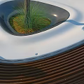 Circular Design Outdoor Chair With Wooden Brown Seats White Frame And Central Tree For Public Park Relaxation