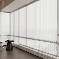 Modern Interior With Large Windows Vertical Blinds Black Chair And Dark Wooden Floor