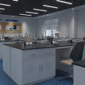 Modern Laboratory Interior With Lab Tables Equipment Specimen Models And Ceiling Lights 3d model