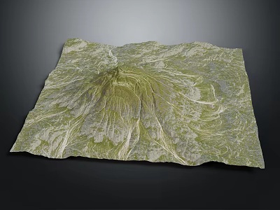 Detailed Topographic Terrain Model With Green Contour Lines And Mountainous Elevation Features 3d model