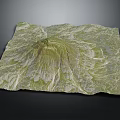 Detailed Topographic Terrain Model With Green Contour Lines And Mountainous Elevation Features