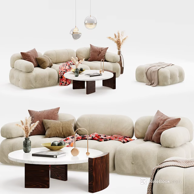 Cozy Modern Sofa And Coffee Table Set With Throw Pillows And Decorative Books 3d model 