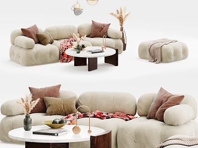 Cozy Modern Sofa And Coffee Table Set With Throw Pillows And Decorative Books 3d model