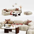 Cozy Modern Sofa And Coffee Table Set With Throw Pillows And Decorative Books
