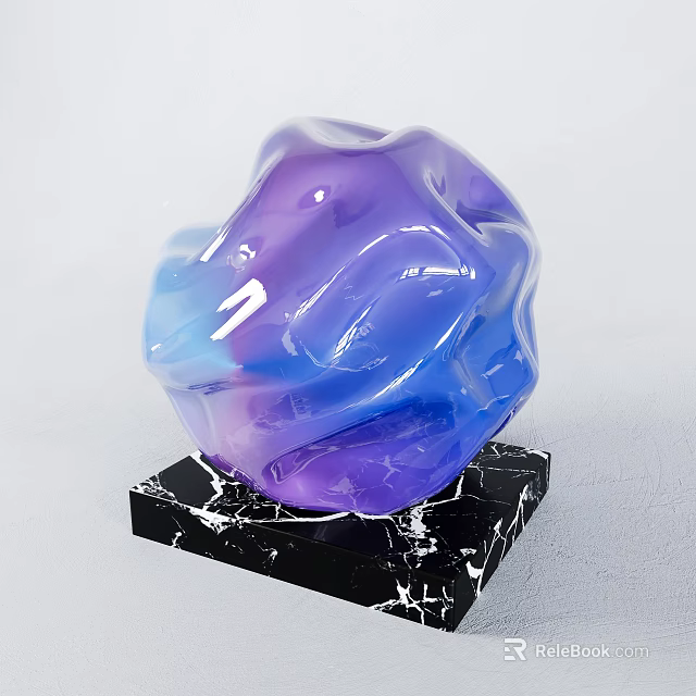 Abstract Colorful Sculpture Carving With Purple Blue Gradient Irregular Flowing Texture On Black Marble Base 3d model 