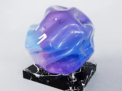 Abstract Colorful Sculpture Carving With Purple Blue Gradient Irregular Flowing Texture On Black Marble Base 3d model