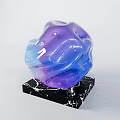 Abstract Colorful Sculpture Carving With Purple Blue Gradient Irregular Flowing Texture On Black Marble Base