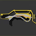 Futuristic Modern Sci Fi Weapon With Gold White Black Colors And Blue Glowing Accents