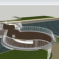 Scenic Wooden Landscape Bridge With Winding Path Circular Platforms Over Water And Green Surroundings