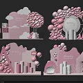 Pink Themed Photo Check-in Spot With Balloons Clouds Round Arch And Gift Boxes