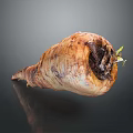 Freshly Harvested Root Vegetable With Soil And Small Green Shoots On Dark Reflective Background