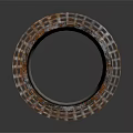 Scenic Industrial Landscape Featuring Rusty Chimney with Metal Rings and Reflective Base