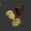 Shiny Gold And Brown Metal Cups One Tilted One Standing On Dark Background