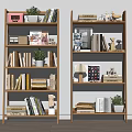 Natural Wooden Multi tiered Bookcase With Books Green Plants And Decorative Items