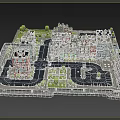 Cartoon City Scene with Colorful Buildings Streets Trees and Parking Lot