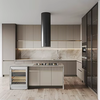 solid wood cabinet open kitchen 3d model
