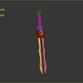 Decorative Fantasy Weapon Sword With Pink Tip Brown Hilt Blue Red Blade And Ornate Patterns