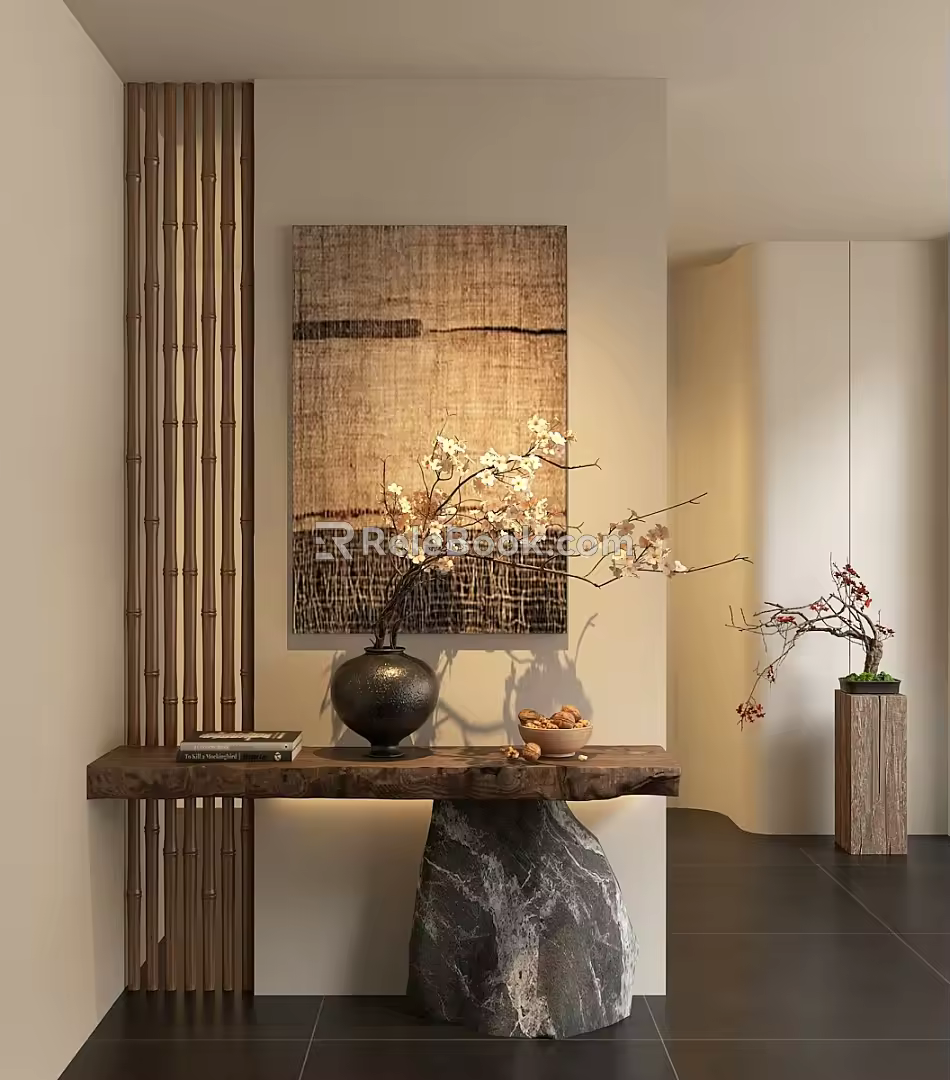 Quiet ancient porch partition grille partition dry branch bonsai 3d model
