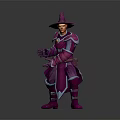 Fantasy Wizard Game Character In Purple Outfit With Pointed Hat And Ornamental Armor