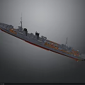 Gray And Red Warship Model With Deck Chimney And Mast Structures