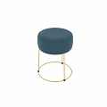 Blue Velvet Accent Chair With Round Seat And Brass Metal Legs Modern Design