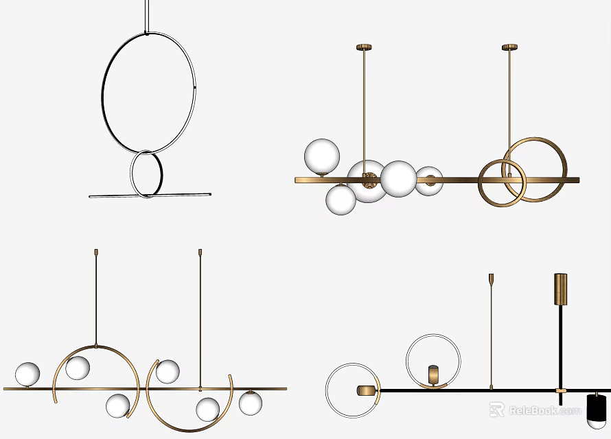 Modern Chandelier Designs With Circular Frames And Sphere Elements 3d model