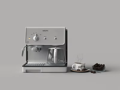 Modern Kitchen Coffee Maker Brewing Hot Coffee With Mug And Coffee Beans 3d model