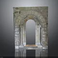 Ancient Stone Archway Structure With Carved Columns And Masonry Walls