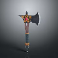 Ornate Battle Axe Weapon With Red Gemstone Wooden Handle And Metal Blade