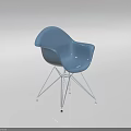 Modern Blue Single Chair with Smooth Curved Backrest and Armrest and Slim Metal Crossed Legs
