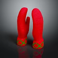 Warm Red Winter Gloves Featuring Green Cross Pattern On Cuffs 3d model