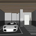 Modern Parking Garage Interior With White Sports Car Elevator Doors Parking Lines And Crosswalk Markings