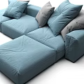 Blue Sectional Sofa With Soft Fabric And Multiple Decorative Pillows Modern Style 3d model