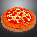 Fresh Pepperoni Pizza With Golden Crust On Wooden Board And Melted Cheese