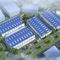 Modern Industrial Factory Complex With Blue Roof Multiple Buildings Greenery And Parking Area