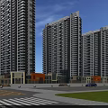 Modern High Rise Residential Buildings With Ground Floor Shops Lawn Road Vehicles And Blue Sky