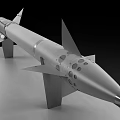 Silver Military Missile Model Featuring Pointed Nose Fins And Display Stand
