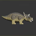 Spotted Triceratops Toy Figurine With Blue Gray And Beige Body And Yellow Eyes