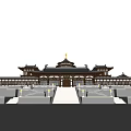Grand Ancient Chinese Architecture With Curved Eaves Golden Top Broad Stone Steps And Open Square