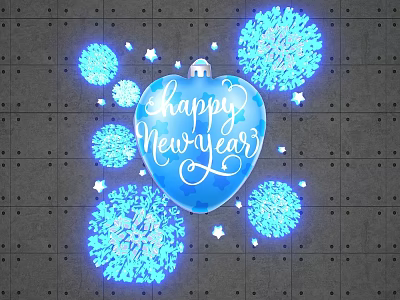 Heart Shaped Decoration With Happy New Year Text Blue Snowflakes Stars On Gray Grid 3d model
