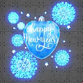 Heart Shaped Decoration With Happy New Year Text Blue Snowflakes Stars On Gray Grid