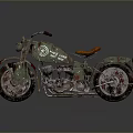 Vintage Green Camouflage Motorcycle Featuring Orange Seat And Rusty Retro Style